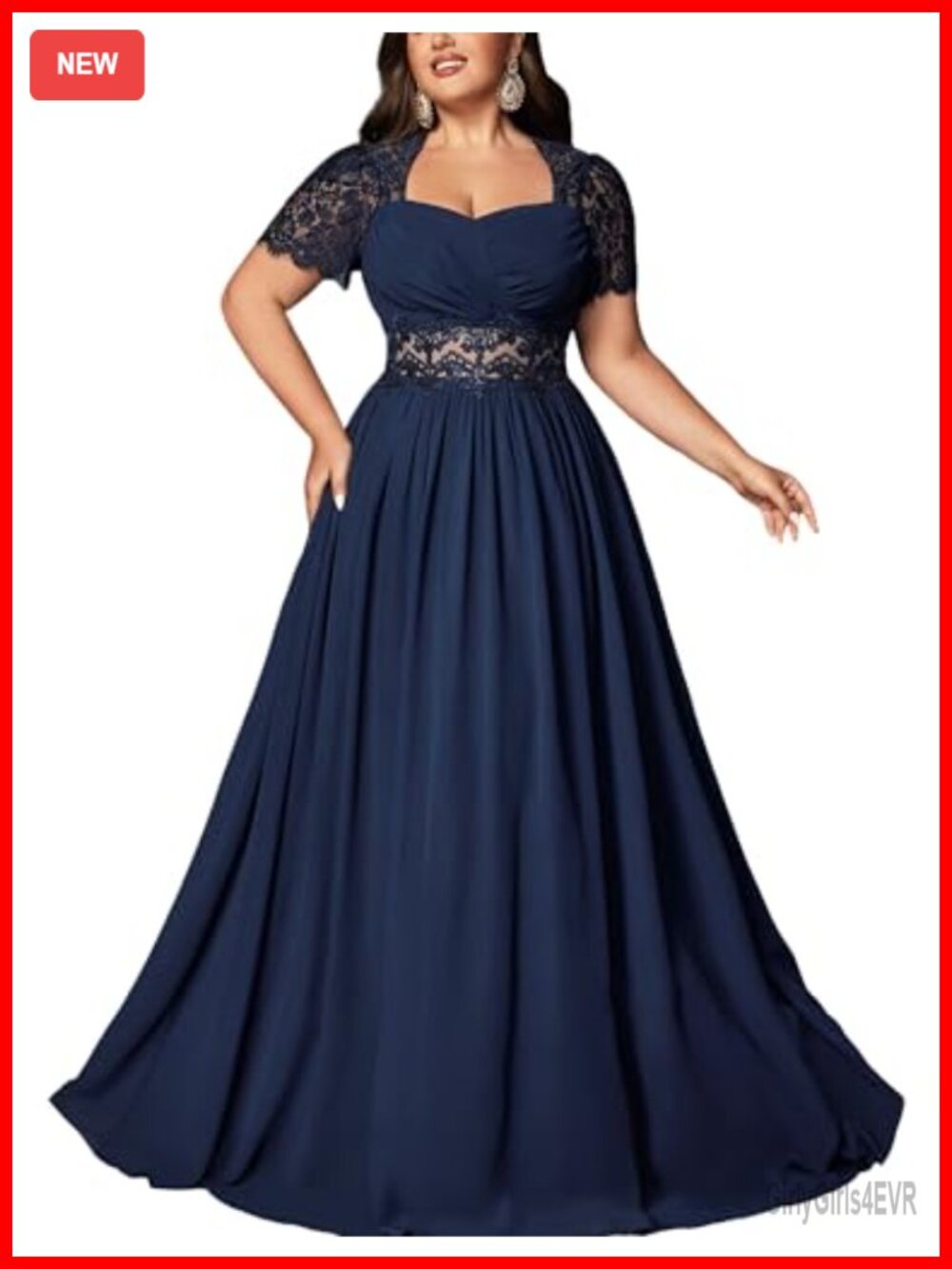 Plus Size Chiffon Formal Dress A Line Lace Short Sleeve Bridesmaid Prom